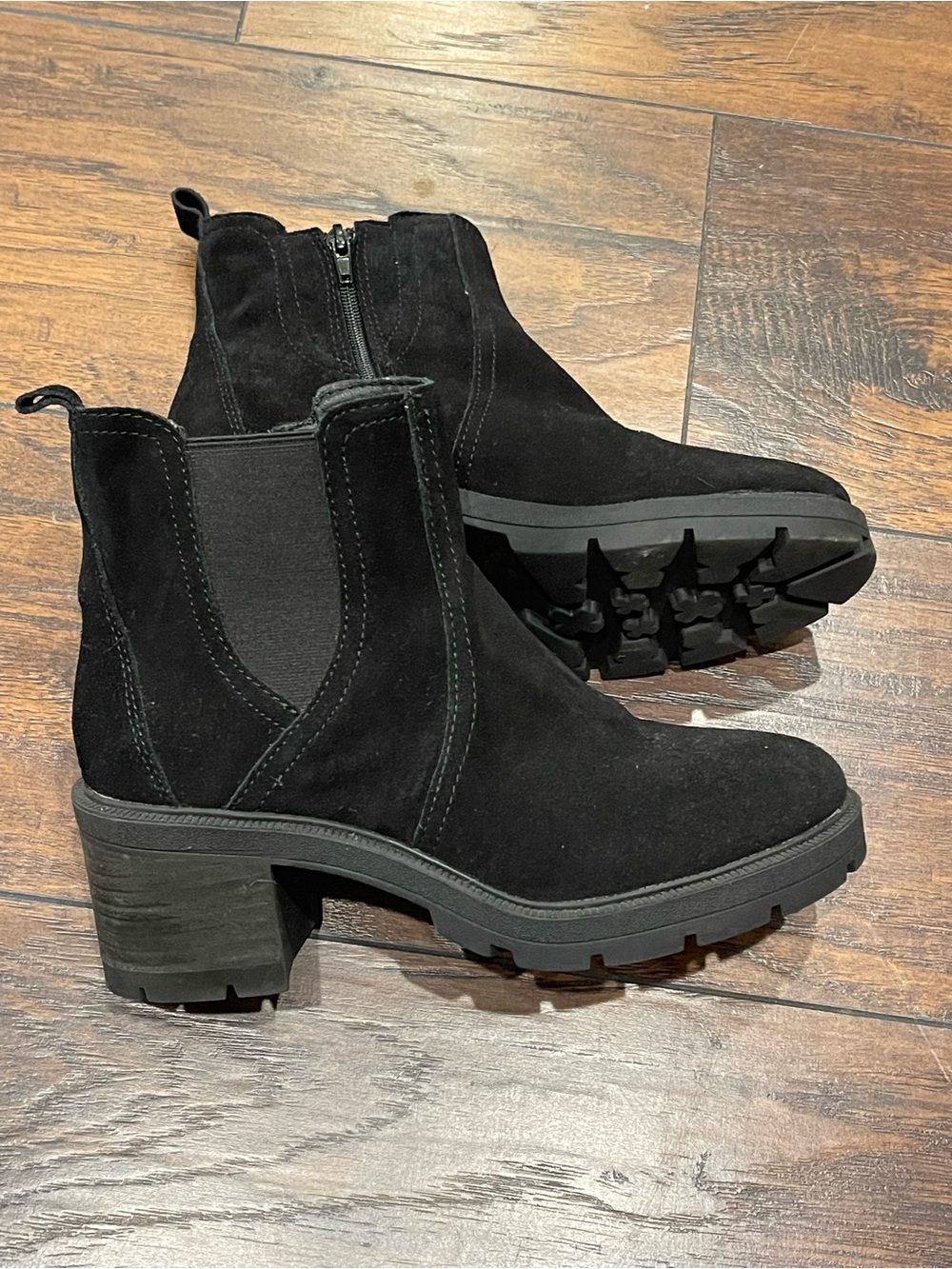 Women's Black Suede Chelsea Lug Boot - Classic Ankle Heel